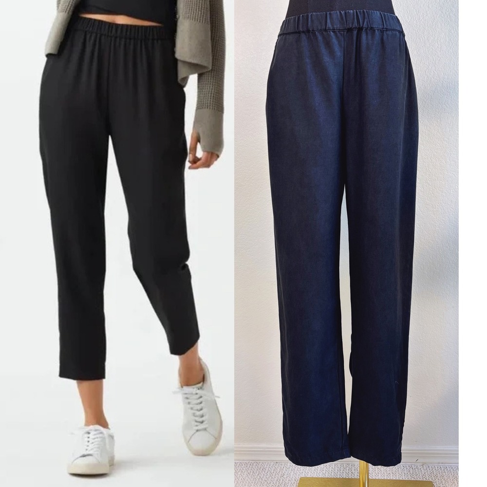 VETTA Black Tencel‎ Elastic Waist Cropped Pants, Womens XS
